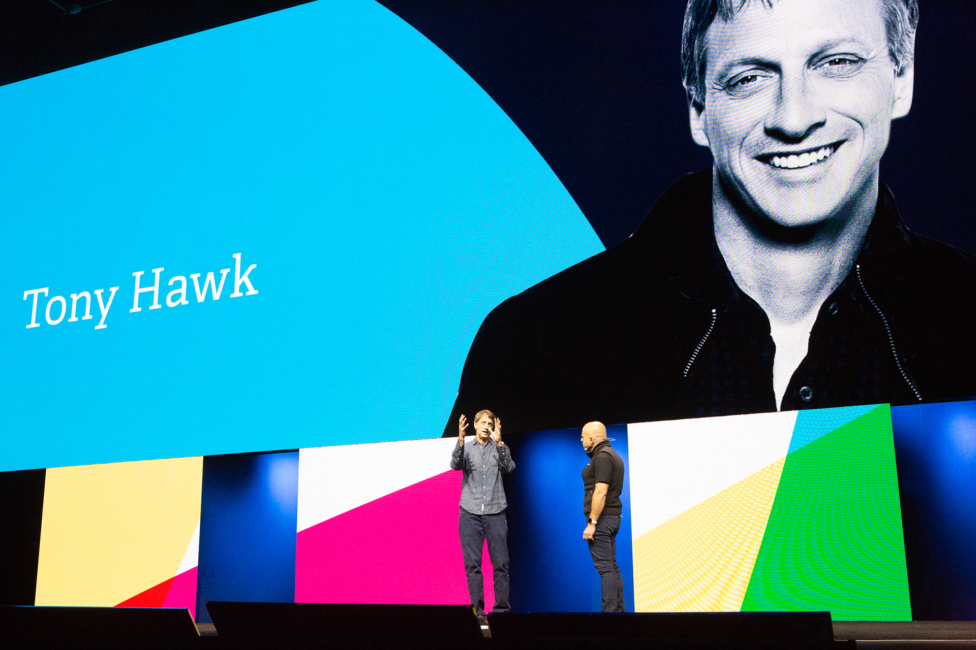 Tony Hawk on stage at Twilio Signal conference